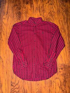 Ralph Lauren Boys Red & Black Checkered Button-Down Shirt Size L (14-16)